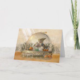 Cousin Thanksgiving Card With Fairy In A Globe Fal Feestdagen Kaart