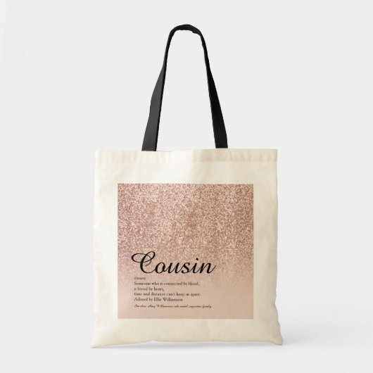 Cousine Definitie Roze Goud Glitters Tote Bag (Voorkant)