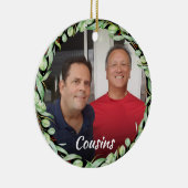Cousins Own Photo Greenery Kerstmis Keramisch Ornament (Rechts)