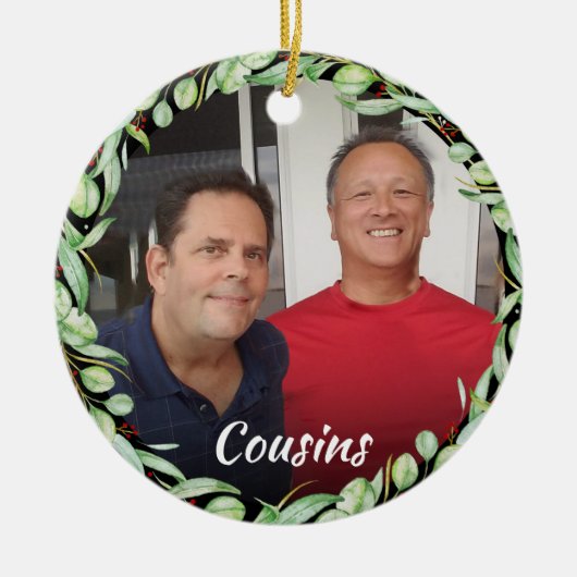 Cousins Own Photo Greenery Kerstmis Keramisch Ornament (Voorkant)