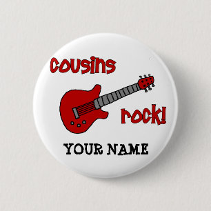 Cousins Rock. met Red Guitar Ronde Button 5,7 Cm