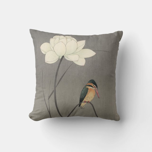 Coussin 蓮にカワセミ, martin-pêcheur de 古邨 sur Lotus, Koson, (Recto)