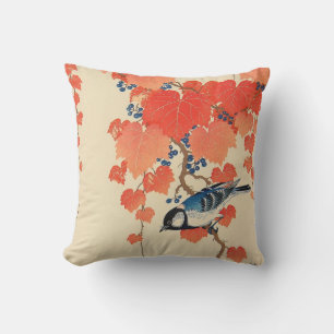Coussin 赤い蔦に鳥, oiseau de 古邨 sur le lierre rouge, Koson,