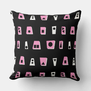 Coussin 020216 - rose, blanc et noir sur noir