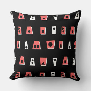 Coussin 020216 - Rose tropicale, blanc et noir sur noir