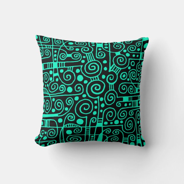 Coussin 040512 - Turquoise sur noir (Recto)