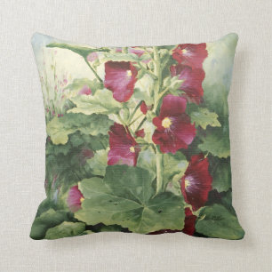 Coussin 0536 Bourgogne Hollyhocks Throw Pillow