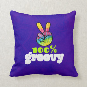 Coussin 100% Groovy Rainbow Hand Peace Sign