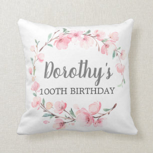 Coussin 100e anniversaire Cadeau rose cerise fleurs floral