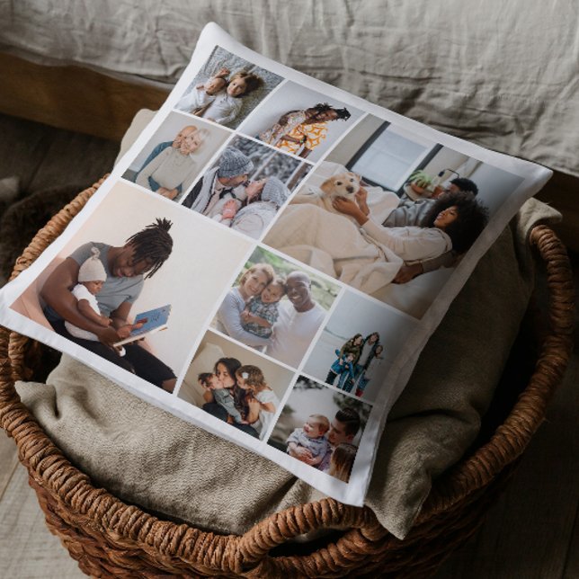 Coussin 10 Collage photo personnalisé (10 Photo Collage Personalized Throw Pillow by Ricaso. Add own photographs, two sided black & white.)