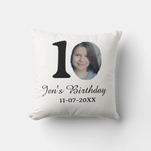 Coussin 10 e anniversaire photo en gras lettre enfant nom