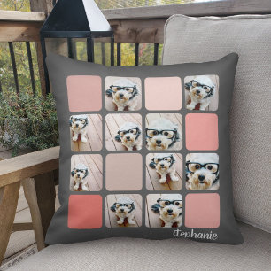 Coussin 10 Photo Collage - grille colorée avec nom de scri