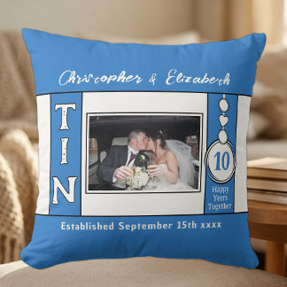 Coussin 10e anniversaire 1 photo bleu