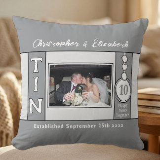 Coussin 10e anniversaire 1 photo gris