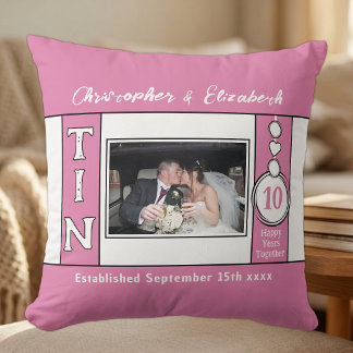 Coussin 10e anniversaire 1 photo rose