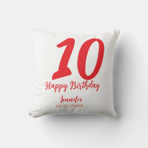 Coussin 10e anniversaire ajouter nom date année rouge modè