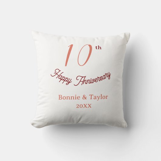 Coussin 10e anniversaire de mariage nom pastel pêche rétro (Recto)