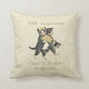 Coussin 10e anniversaire des chats mariages sur l'ivoire -