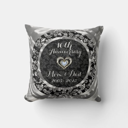Coussin 10e anniversaire du Mariage d'argent noir et métal (Recto)