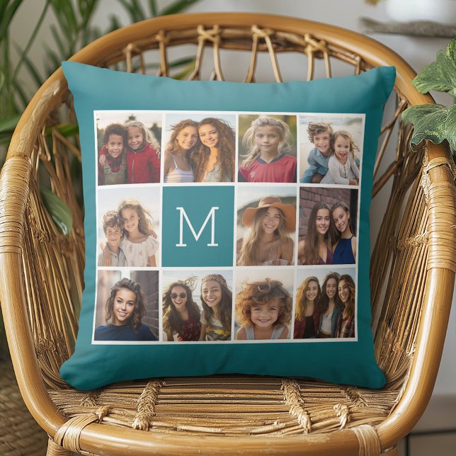 Coussin 11 Grille de Collage avec Monogramme (Custom Photo Pillow - Add Your Own Pics!)
