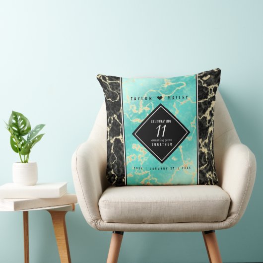 Coussin 11ème anniversaire de Mariage turquoise (Chaise)