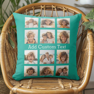 Coussin 12 Collage de photos - Vert émeraude et texte pers
