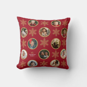 Coussin 12 Photo Famille Flocon de neige Rouge Vintage Noë