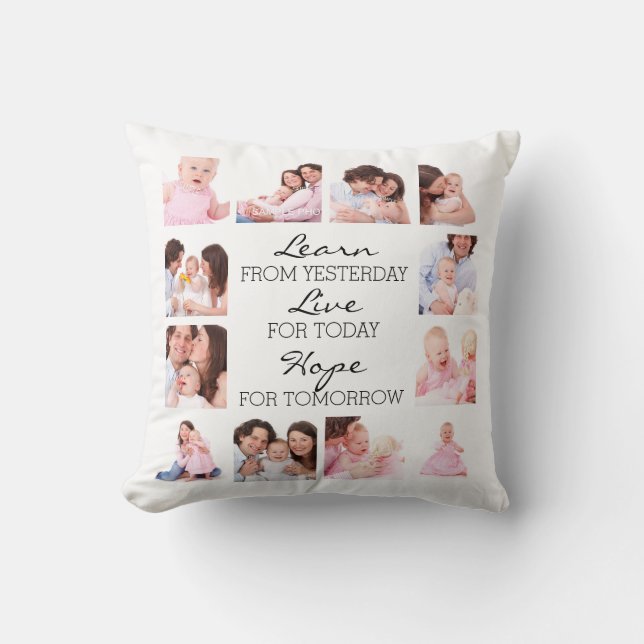 Coussin 12 photos de famille et citation inspirée (Recto)