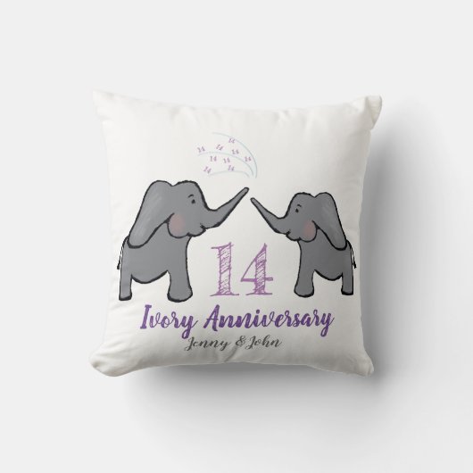 Coussin 14e anniversaire de l'éléphant d'ivoire violet (Recto)