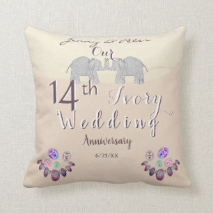 Coussin 14e anniversaire du Mariage Opals & Elephants Ivoi