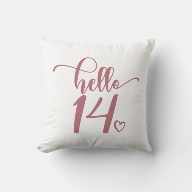 Coussin 14e anniversaire Femmes Bonjour 14 mignonne 14 ans (Recto)