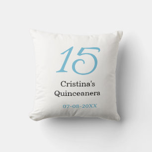 Coussin 15e anniversaire de quinceanera bleu noir lettre n