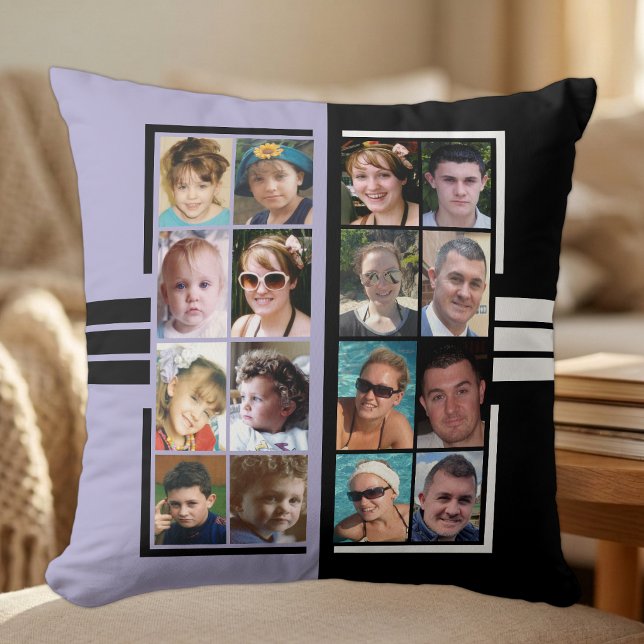 Coussin 16 collage de photos recto verso violet noir (Créateur téléchargé)