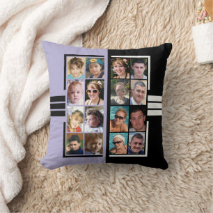 Coussin 16 photo collage double face violet noir