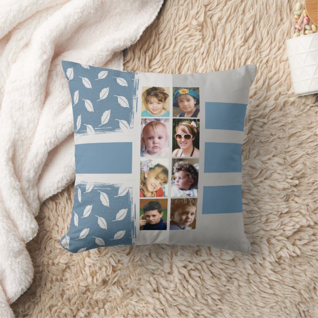 Coussin 16 photo collage feuille rayures bleu (Couverture)