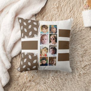 Coussin 16 photo collage feuille rayures brun blanc