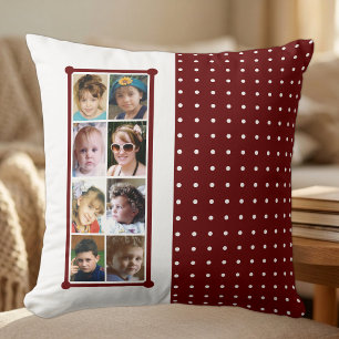 Coussin 16 photo collage pois jeté bordeaux