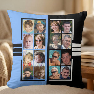 Coussin 16 photos collage double face bleu noir