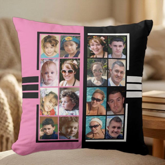 Coussin 16 photos collage double face rose noir (Créateur téléchargé)
