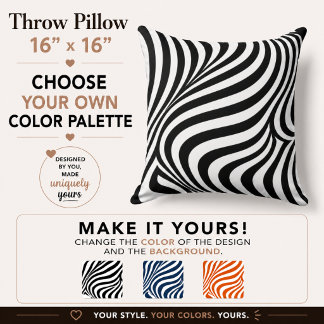 Coussin 16 pouces Op Art Psychedelic Vagues Dos et Blanc