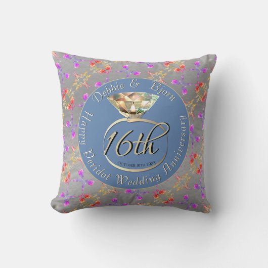 Coussin 16e anniversaire du Mariage Peridot & Sea Lavender (Recto)