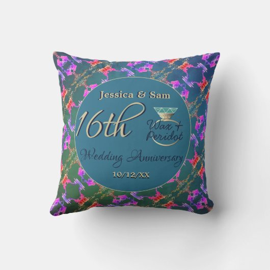 Coussin 16e anniversaire Mariage Cire, Statice & Peridot (Verso)