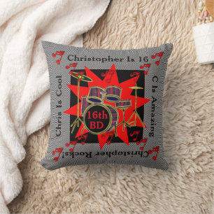 Coussin 16ème Tambours optimistes musicaux d'anniversaire