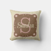 Coussin 16x16 Crème et Monogramme Brown et nom Jeter l'ore (Recto)