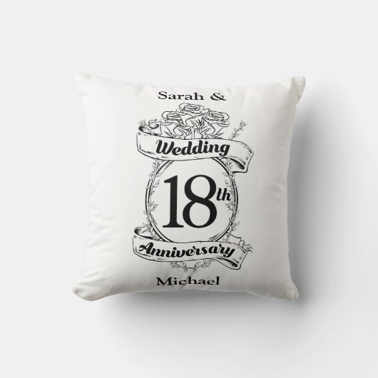 Coussin 18e anniversaire du Mariage Roses noires et blanch (Recto)