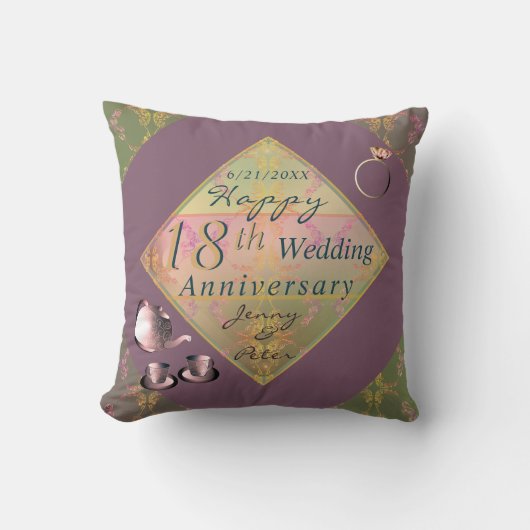 Coussin 18e anniversaire Mariage de la porcelaine Fourre-t (Recto)