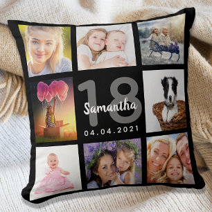 Coussin 18e anniversaire photo collage fille noir