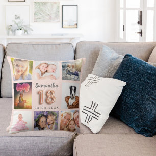 Coussin 18e anniversaire rose or blush rose collage photo