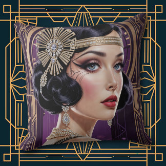 Coussin 1920s Cocktail Elegance Flapper Girl Throw Pillow