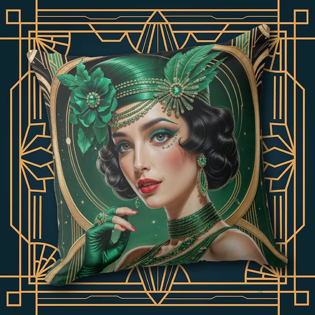 Coussin 1920s Cocktail Elegance Flapper Girl Throw Pillow (Créateur téléchargé)